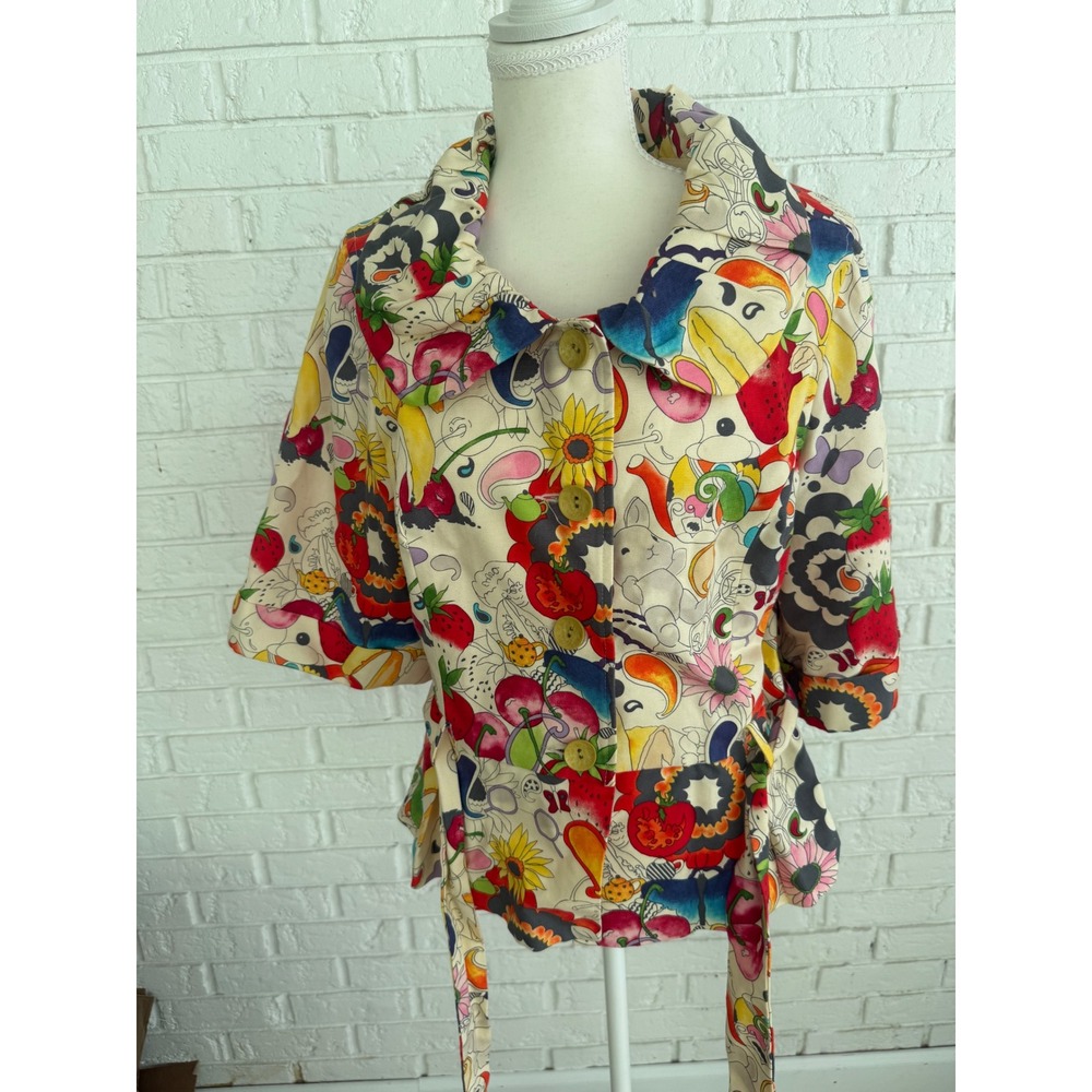 3 Sisters Novelty Pop Art Fruit Print Jacket Womens Large Multicolor Excellent